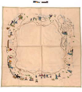 Image of Embroidered tablecloth with polar bear hunt